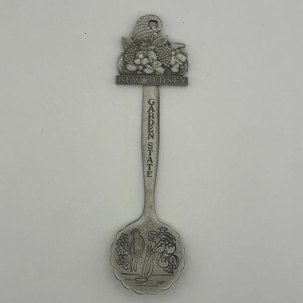 Fort Pewter New Jersey Garden State Souvenir Spoon Cornucopia Sailboat 4.5
